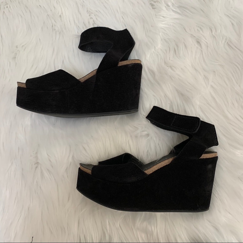 Pedro Garcia Black Suede Wedge Platform Sandals - Size 36